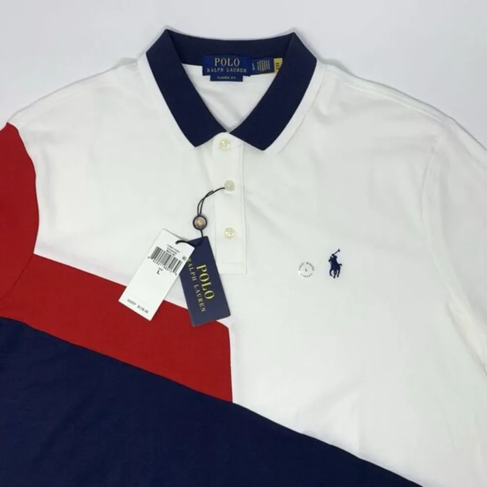 Polo Ralph Lauren Classic‎ Fit Red, White & Blue Cotton Men's Polo Shirt Size L